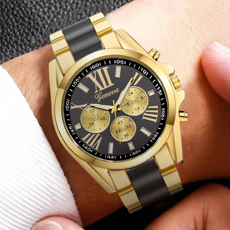 Men Exquisite Watches Luxury Golden Quartz Steel Wristwatch Fashion Classic
