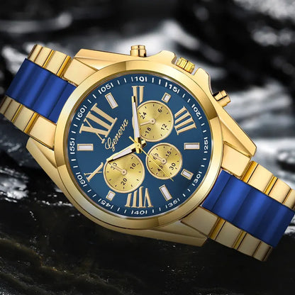 Men Exquisite Watches Luxury Golden Quartz Steel Wristwatch Fashion Classic