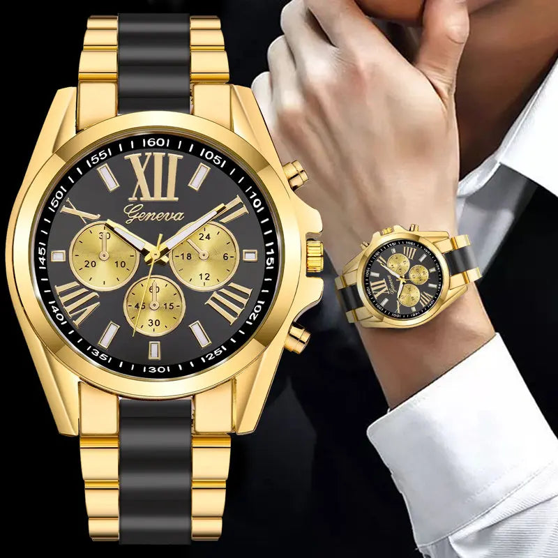 Men Exquisite Watches Luxury Golden Quartz Steel Wristwatch Fashion Classic
